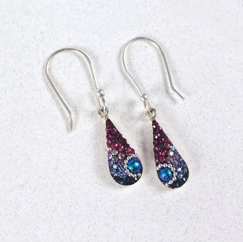 MOSAICO EARRINGS NEW PE-8124-B: multi color Austrians crystals in 1.25" solid silver setting, french wire backs