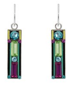 FIREFLY EARRINGS ELONGATED RECT MC: multi color stones in 7/8" silver setting, wire backs
