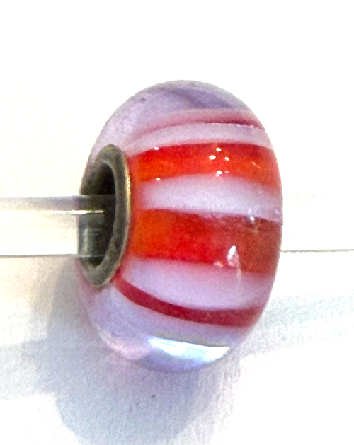 TROLLBEAD UNIVERSAL UNIQUE RED WITH LILAC STRIPES BEAD