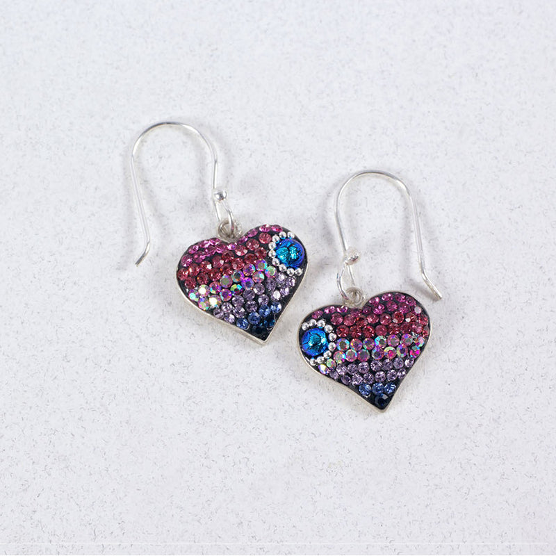 MOSAICO EARRINGS PE-8329-B: multi color Austrian crystals in 1/2" solid silver setting, french wire backs
