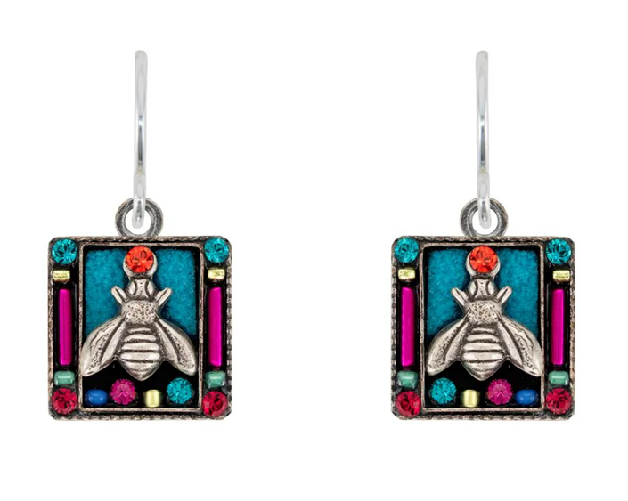 FIREFLY EARRINGS NATURE BEE MC: multi-color stones in 1/2" setting, french wire backs