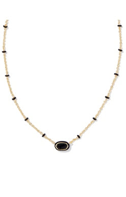 KENDRA SCOTT NECKLACE MINI ELISA ENAMEL FRAME GOLD BLACK AGATE