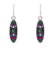 FIREFLY EARRINGS SPARKLE LONG OVAL EM: multi color stones in 3/4" silver setting, wire backs