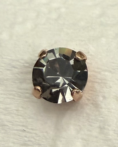 MARIANA EARRINGS STUDS: hemitite color crystal 8.5mm stone in rose gold setting, post backs