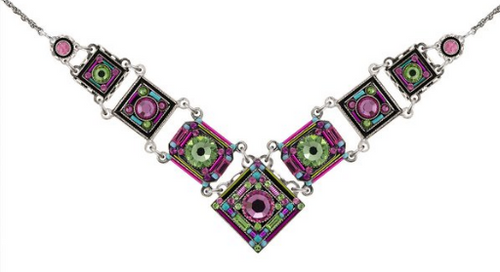FIREFLY NECKLACE CONTESSA GEOMETRIC ROSE: multi color stones in silver 17" adjustable chain