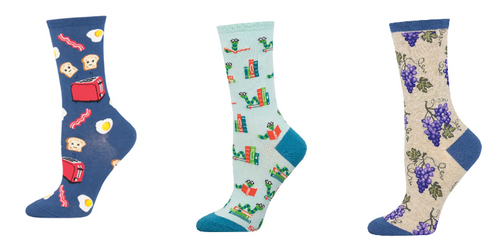 LADIES SOCKS SET OF 3 PAIR / GOOD MORNING & BOOKWORM & ONE FINE VINE