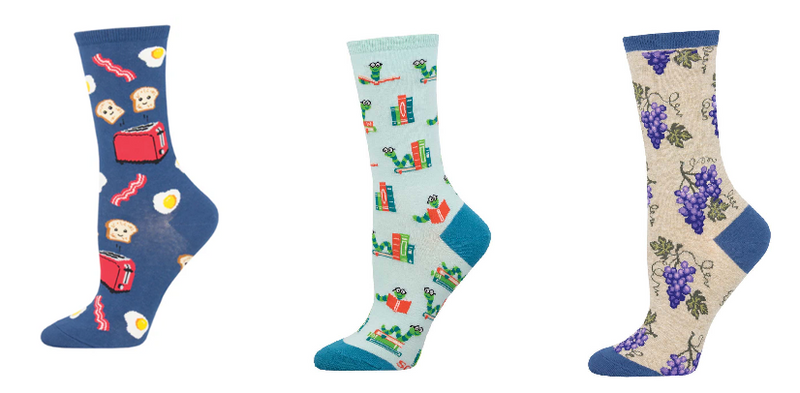 LADIES SOCKS SET OF 3 PAIR / GOOD MORNING & BOOKWORM & ONE FINE VINE