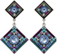 FIREFLY EARRINGS CONTESSA/GEOMETRIC LB: multi color stones in " silver setting, post backs
