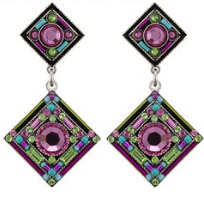FIREFLY EARRINGS CONTESSA/GEOMETRIC ROSE: multi color stones in " silver setting, post backs