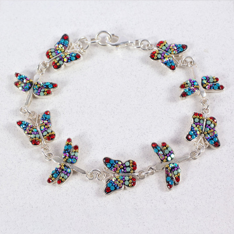 MOSAICO BRACELET PB-8641-L: multi color Austrian crystals in solid silver setting, lobster clasp