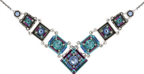 FIREFLY NECKLACE CONTESSA GEOMETRIC LB: multi color stones in silver 17" adjustable chain