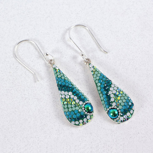 MOSAICO EARRINGS NEW PE-8270-E: multi color Austrian crystals in 1" solid silver setting, french wire backs