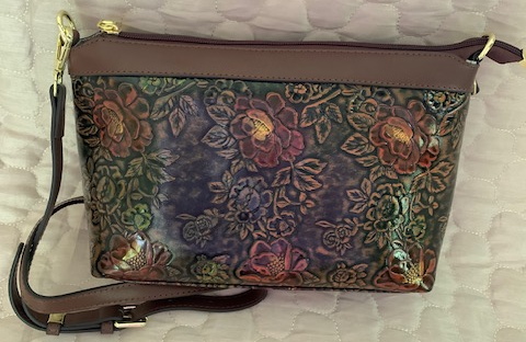 NEW YORK LARGE FAUX LEATHER BROWN ROSE CROSSBODY 60212