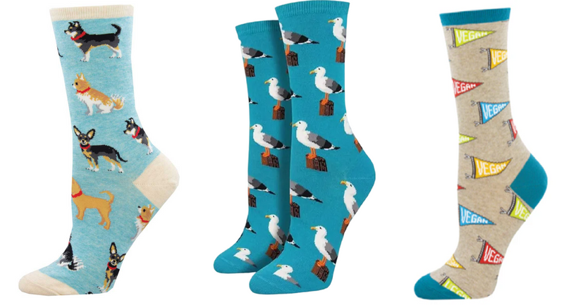 LADIES SOCKS SET OF 3 PAIR / DOGGY STYLE & GULL-ABLE & VEGAN FLAG