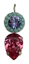 MARIANA EARRINGS RAINBOW SHERBERT: blue, pink, purple stones in 1" silver rhodium setting, lever back