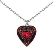 FIREFLY NECKLACE ROSE HEART RED: multi color stones in 1/2" silver setting, 20" adjustable chain