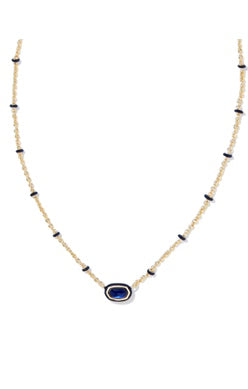 KENDRA SCOTT NECKLACE MINI ELISA ENAMEL FRAME GOLD NAVY MOTHER OF PEARL