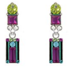 FIREFLY EARRINGS ARCHITECTURAL MC: multi color stones in " silver setting, post backs