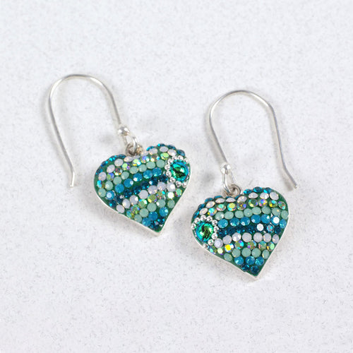 MOSAICO EARRINGS PE-8329-E: multi color Austrian crystals in 1/2" solid silver setting, french wire backs