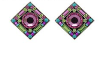 FIREFLY EARRINGS CONTESSA GEOMETRIC ROSE: multi color stones in " silver setting, post backs