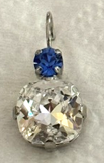 MARIANA EARRINGS: blue, clear stones in 3/4" silver rhodium setting, lever back
