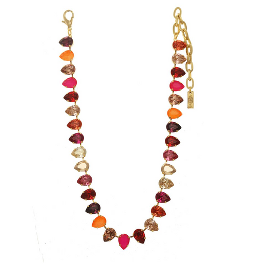 TOVA NECKLACE MINI AVANI PINK/RED: multi color Swarovski crystals in gold plated setting, 14.5" with 3" extension, adjustable