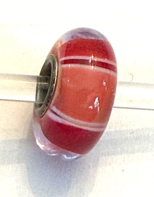 TROLLBEAD UNIVERSAL UNIQUE RED/PEACH STRIPE BEAD