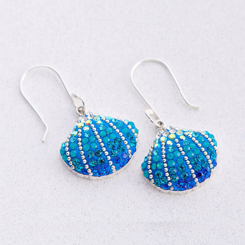 MOSAICO EARRINGS PE-8148-L: multi color Austrian crystals in 3/4" solid silver setting, french wire backs