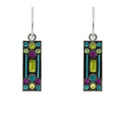 FIREFLY EARRINGS ARCHITECTURAL CG: multi color stones in " silver setting, wire backs