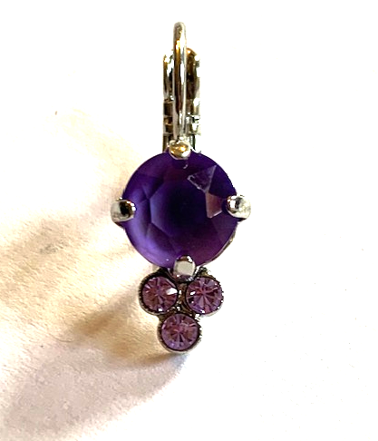 MARIANA EARRINGS: purple stones in 1/2" silver rhodium setting, lever back