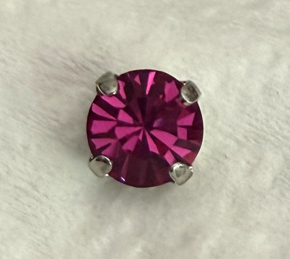 MARIANA EARRINGS STUDS: fuschia crystal 8.5mm stone in silver setting, post backs