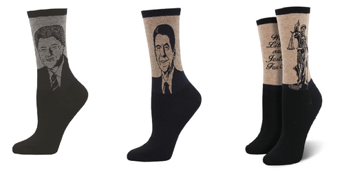 LADIES SOCKS SET OF 3 PAIR / CLINTON & REAGAN & LADY JUSTICE