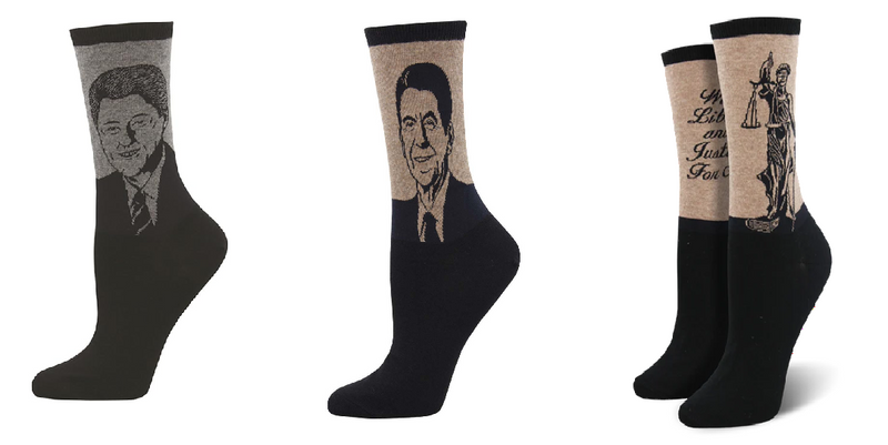 LADIES SOCKS SET OF 3 PAIR / CLINTON & REAGAN & LADY JUSTICE