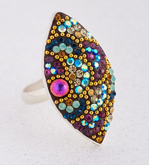 MOSAICO RING PR-8616-K NEW: multi color Austrian crystals in 1.25" solid silver adjustable setting