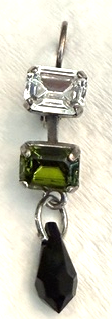MARIANA EARRINGS: black, green, clear stones in 1.25" silver setting, lever back