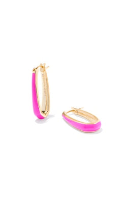 KENDRA SCOTT EARRINGS KELSEY HOOP GOLD PINK ENAMEL