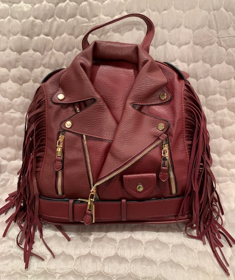 NEW YORK BURGUNDY BIKER JACKET BACKPACK BAG 60462