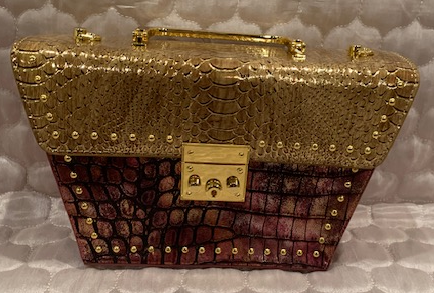 NEW YORK PINK / GOLD FAUX ALLIGATOR BOX BAG 60353