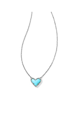 KENDRA SCOTT NECKLACE ARI HEART PENDANT RHODIUM TURQUOISE