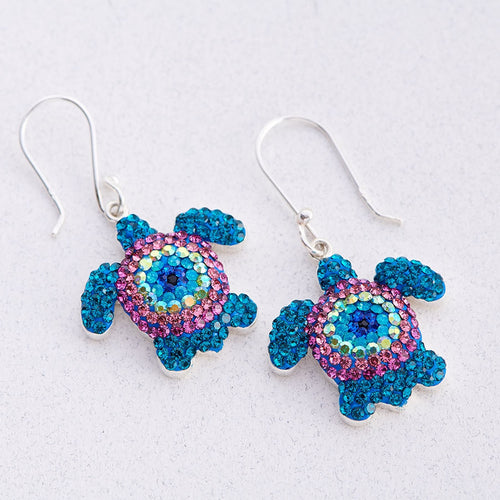 MOSAICO EARRINGS PE-8137-A: multi color Austrians crystals in 3/4" solid silver setting, french wire backs
