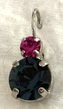 MARIANA EARRINGS CROWN JEWELS AUDREY: large dark blue stone, small fucshia stone in 1/2" silver rhodium setting
