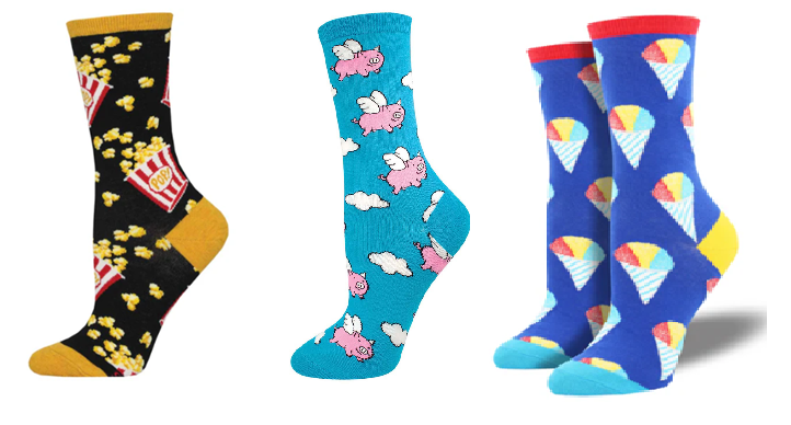 LADIES SOCKS SET OF 3 PAIR / CLASSIC POPCORN & WHEN PIGS FLY & HAVE AN ICE DAY