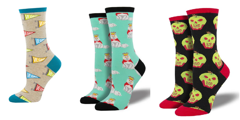 LADIES SOCKS SET OF 3 PAIR / VEGAN FLAG & MEOWARCHY & BAD APPLE