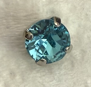 MARIANA EARRINGS STUDS: aqua blue crystal 8.5mm stone in sterling setting, post backs