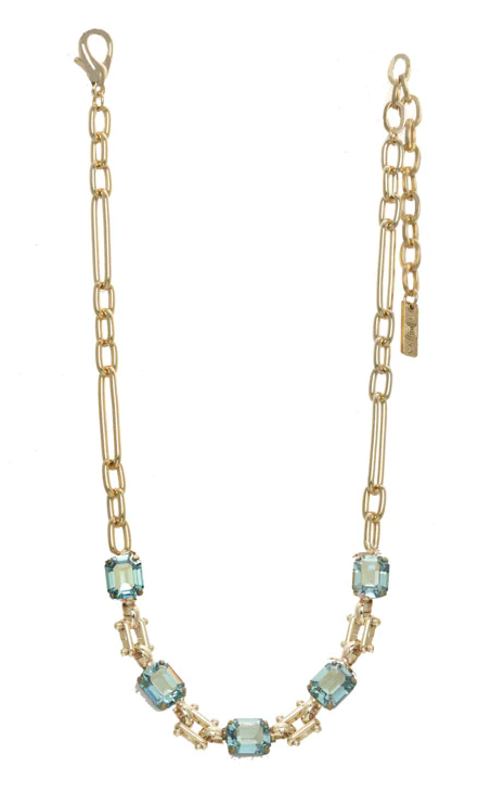 TOVA NECKLACE BLAIRE AQUA CHAMPAGNE: blue Swarovski crystals in gold plated setting, adjustable to 18"