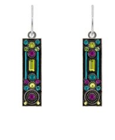 FIREFLY EARRINGS ARCHITECTURAL CG: multi color stones in 3/4" silver setting, wire backs