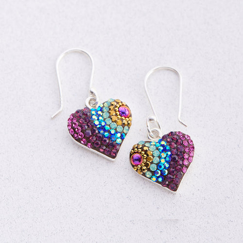 MOSAICO EARRINGS PE-8329-K: multi color Austrian crystals in 1/2" solid setting, french wire backs