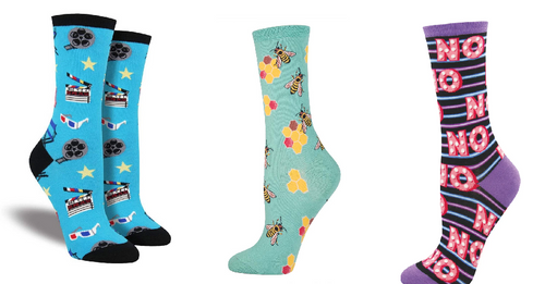 LADIES SOCKS SET OF 3 PAIR / MOVIE NIGHT & BUSY BEES & NO