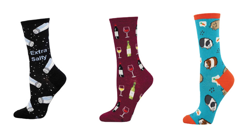LADIES SOCKS SET OF 3 PAIR / EXTRA SALTY & FINE WINE & GUINEA PIGS