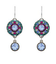 FIREFLY EARRINGS LA DOLCE VITA LB: multi color stones in " silver setting, wire backs